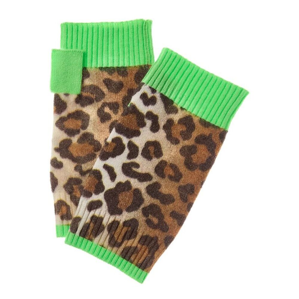 Brodie Cashmere True Leopard Wrist Warmers, White
